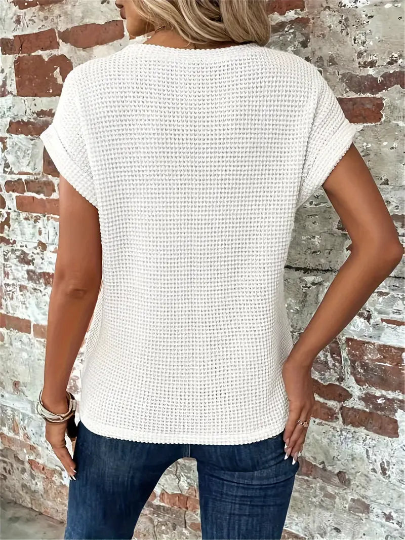 Women's Breathable Waffle Knit Top - Effortless Style, WaffleWeave
