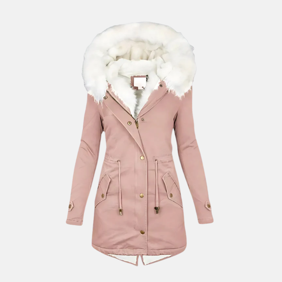 Women's Slim Fit Parka - Water-Resistant Faux Fur Hood - WinterEase Pink