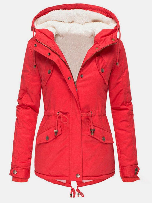 Women's Fleece Lined Hooded Jacket - Tailored Fit - UrbanWarm Red