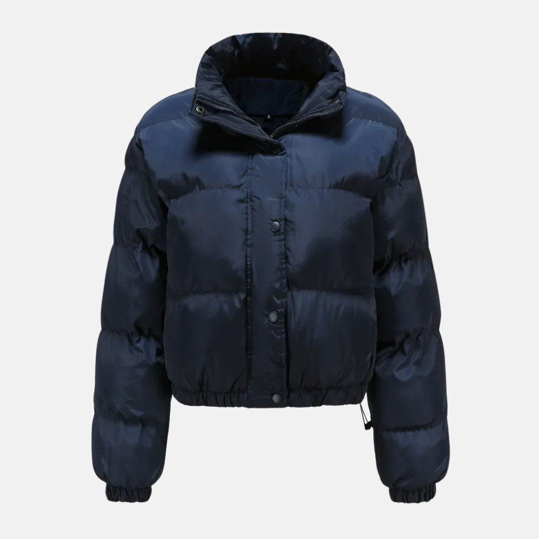 Women's Oversized Cropped Puffer Jacket - UrbanChic Navy Blue