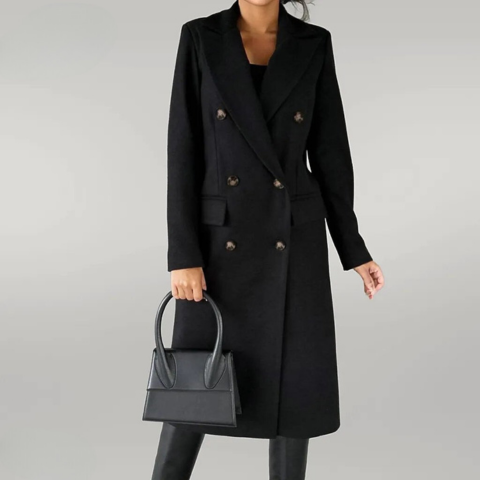 Women's Wool Blend Trench Coat - Elegant Tailored Fit - CityChic Black