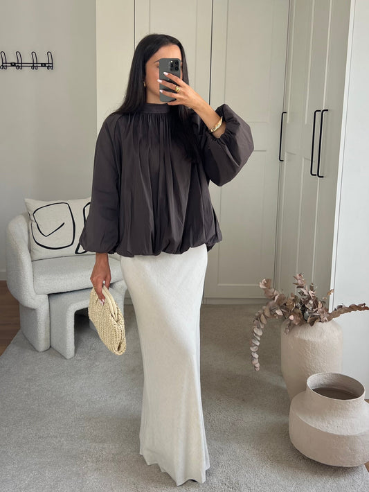 Beige Linen Blend Maxi Skirt