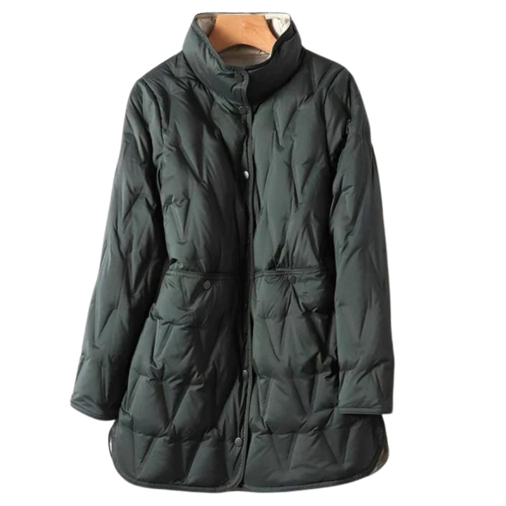 Women's Quilted Jacket Mid-Length Tailored Fit - WinterEase Dark Green