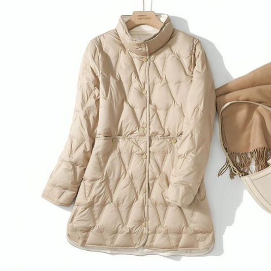Women's Quilted Jacket Mid-Length Tailored Fit - WinterEase Khaki