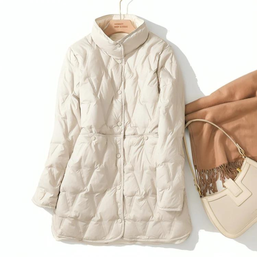 Women's Quilted Jacket Mid-Length Tailored Fit - WinterEase White