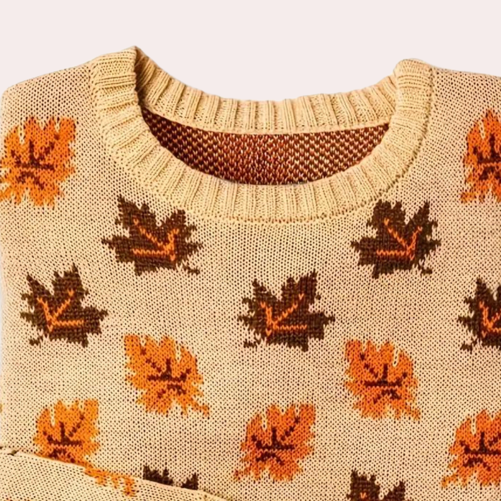 Women's Knitted Leaf Sweater - Elegant Autumn Charm - AutumnWeave