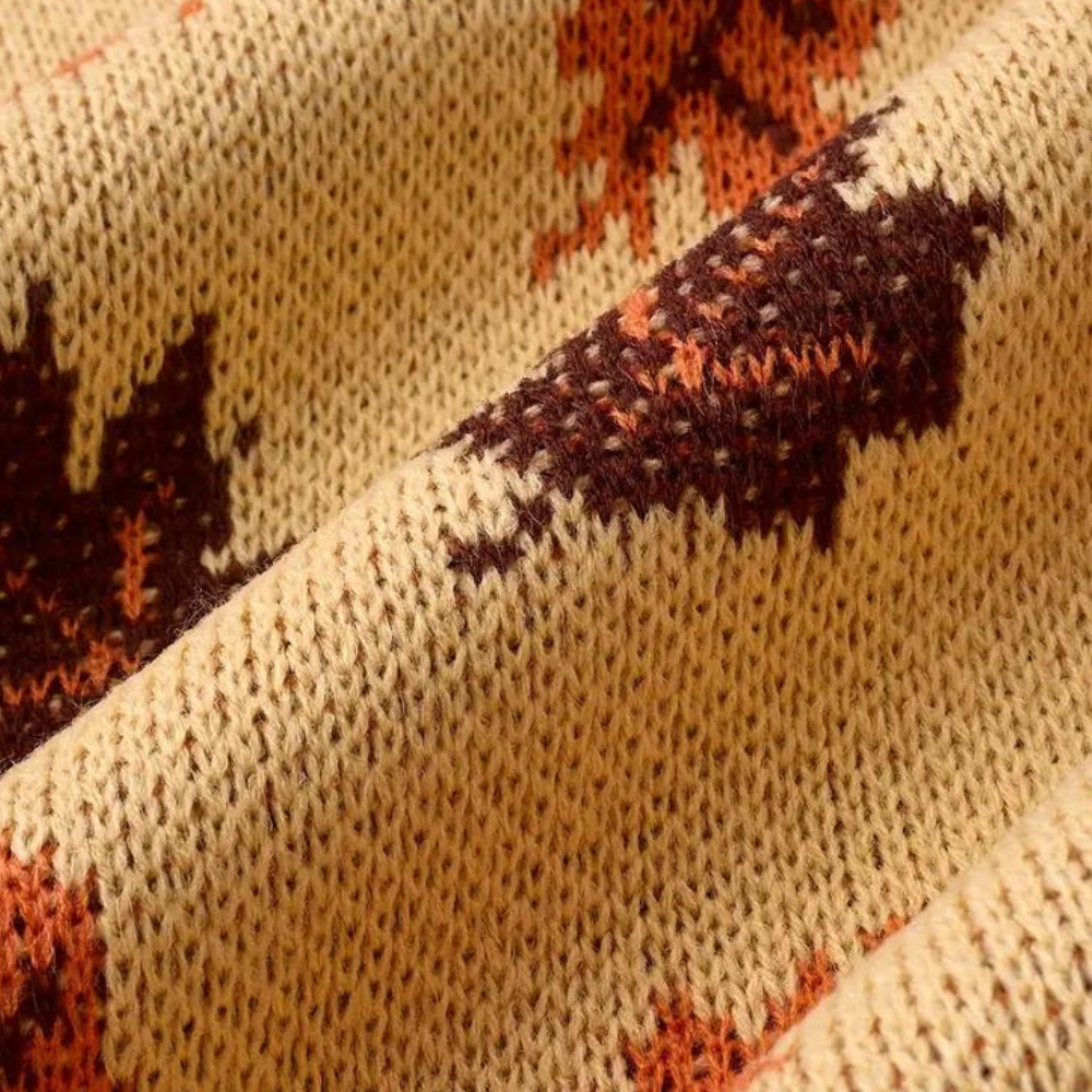 Women's Knitted Leaf Sweater - Elegant Autumn Charm - AutumnWeave