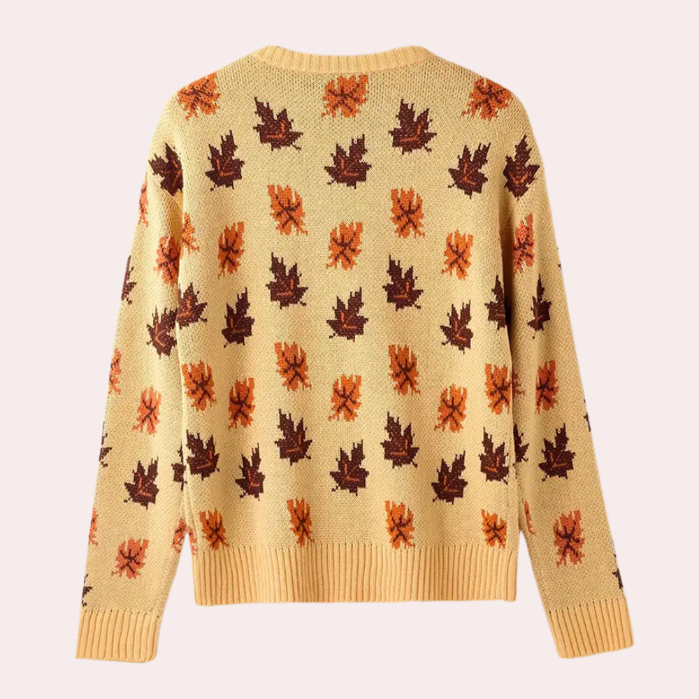Women's Knitted Leaf Sweater - Elegant Autumn Charm - AutumnWeave