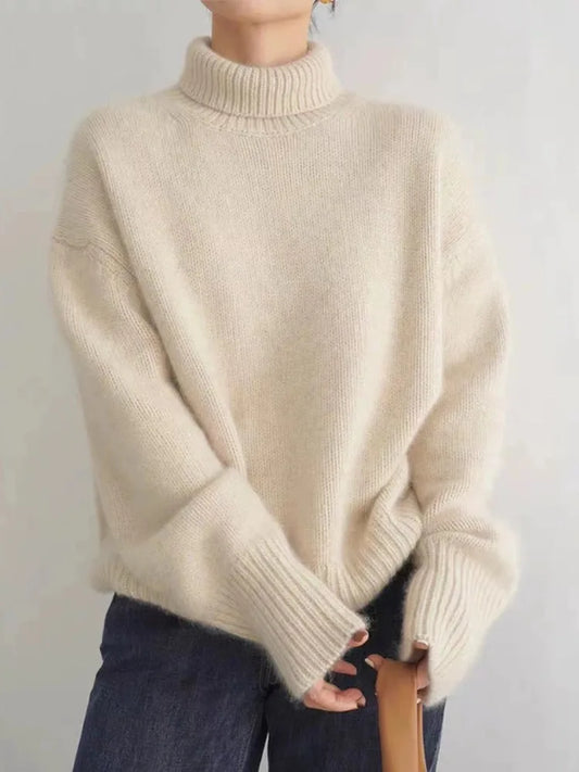 Women's Premium High Neck Sweater - WinterSoft Beige