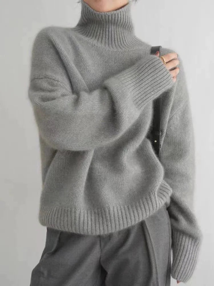Women's Premium High Neck Sweater - WinterSoft Gray