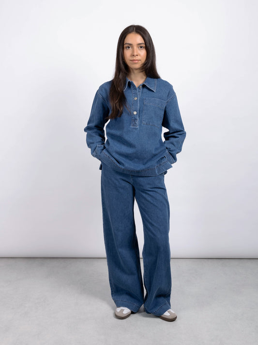 Women's Denim Pant Set Elastic Waistband
