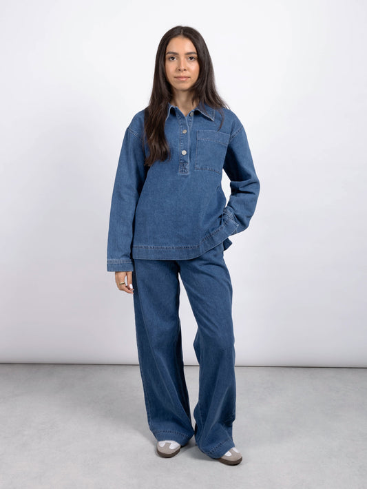 Women's Denim Pant Set Elastic Waistband