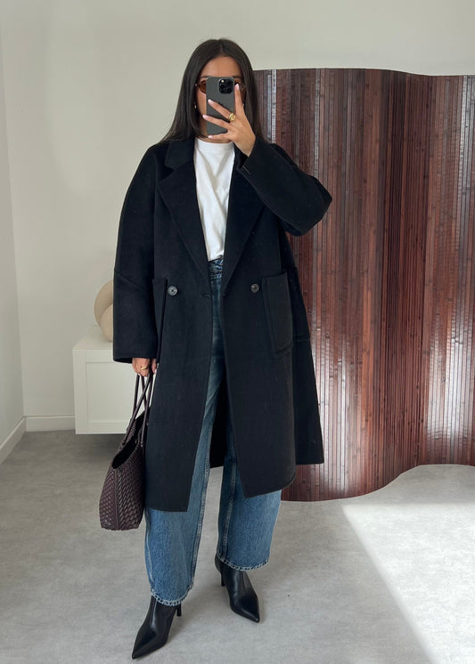 Premium Wool Blend Black Coat