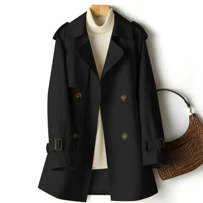 Women's Double-Breasted Belted Trench Coat - CityChic Black