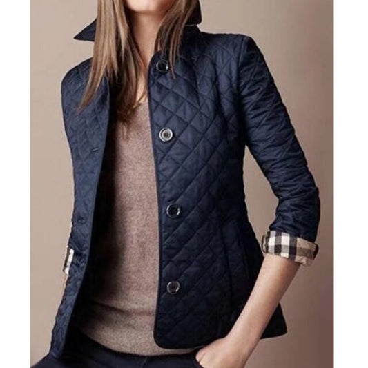 Women's Premium Cotton Slim Fit Winter Jacket - WinterGrace Navy Blue