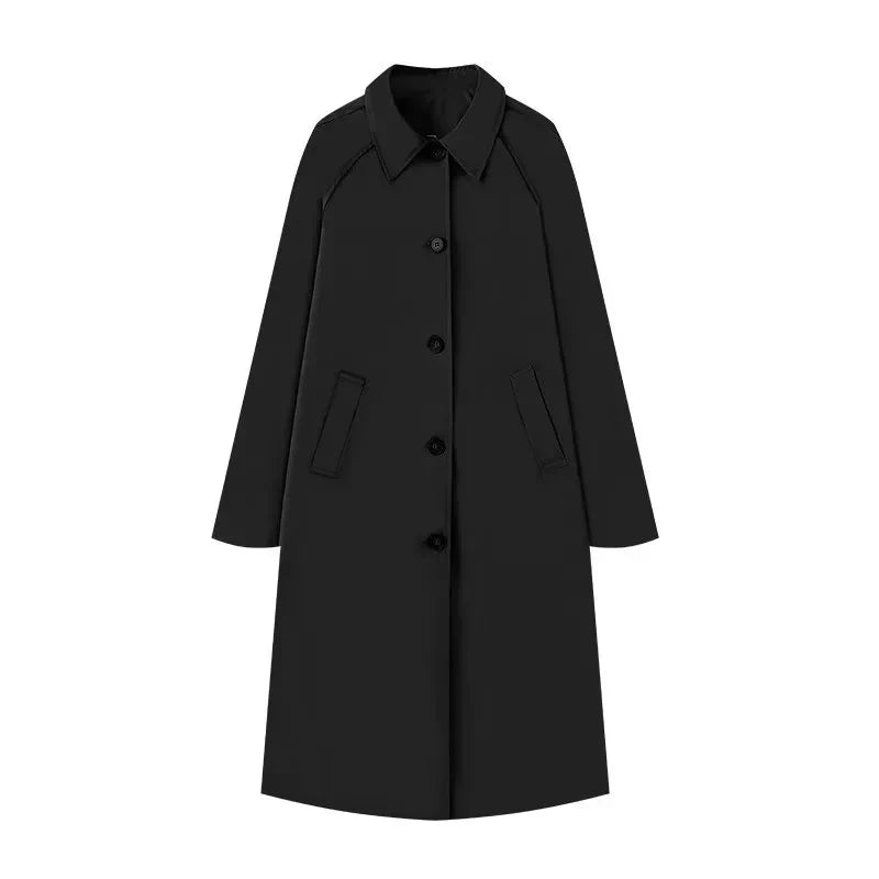 Women's Wool Blend Midi Coat Relaxed Fit - UrbanChic Black