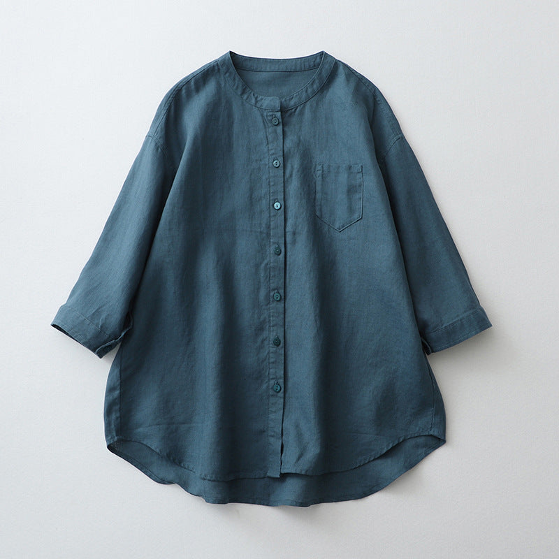 Women's Oversized Button-Down Shirt Natural Fibers - CasualEase Dark Green