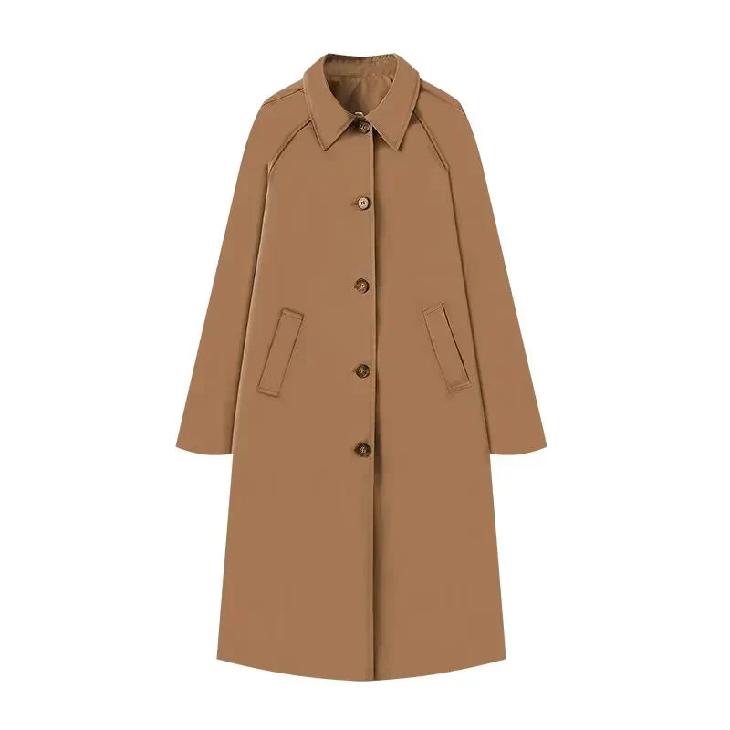 Women's Wool Blend Midi Coat Relaxed Fit - UrbanChic Camel