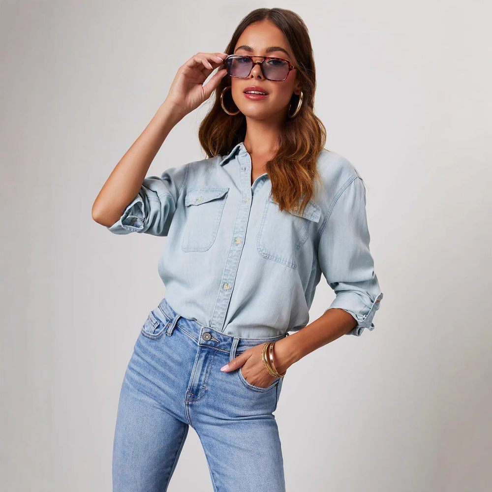 Women's Relaxed Fit Denim Shirt - Urban Chic Button-Down - DenimEase