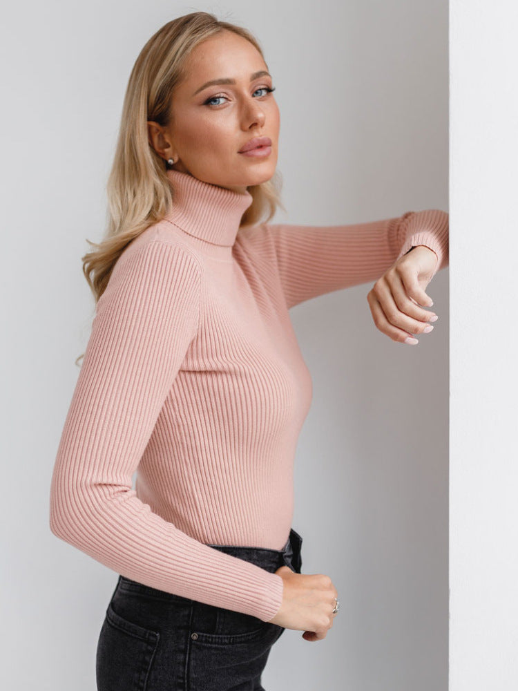 Women's Ribbed Knit Turtleneck - CozyChic Pink One size