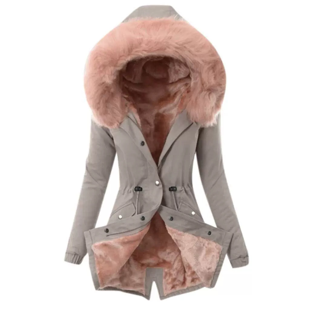 Women's Plush Lined Slim Fit Parka - UrbanChic Pink