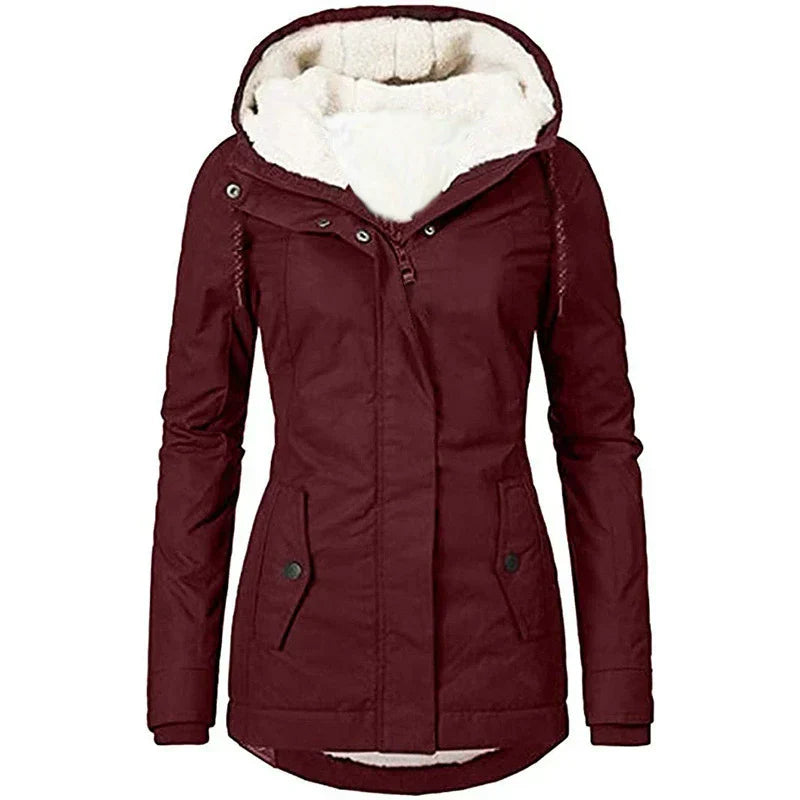 Women's Plush-Lined Weather Resistant Parka - UrbanShield Red