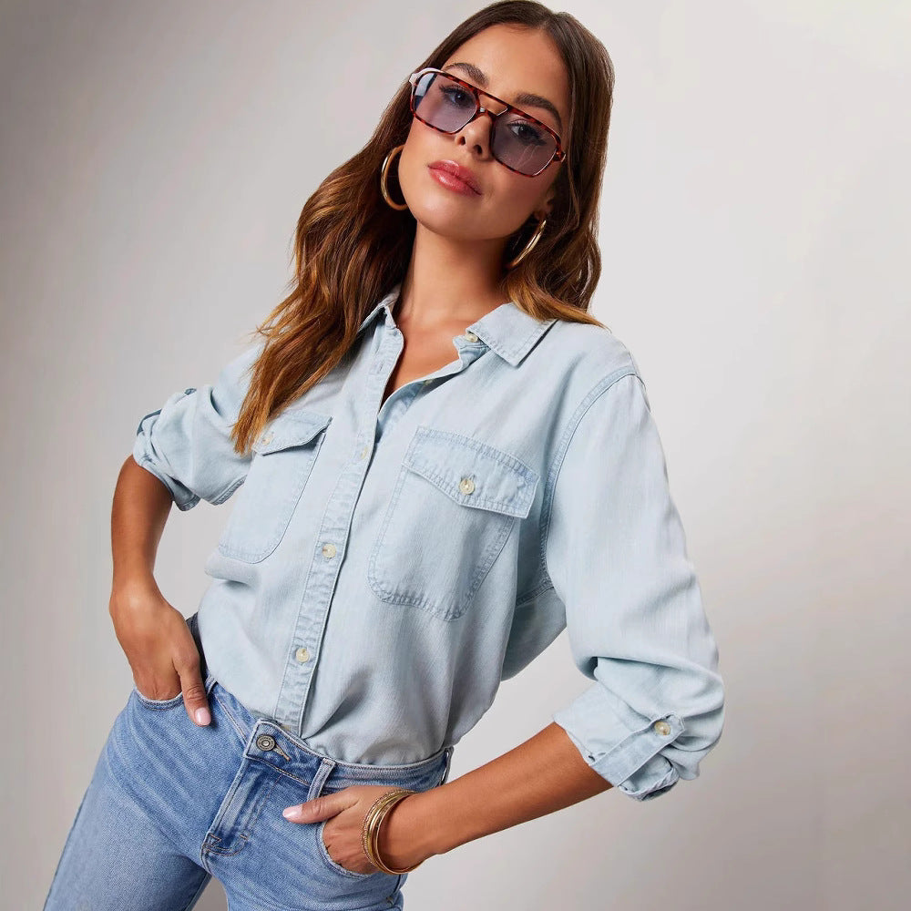 Women's Relaxed Fit Denim Shirt - Urban Chic Button-Down - DenimEase Light Blue