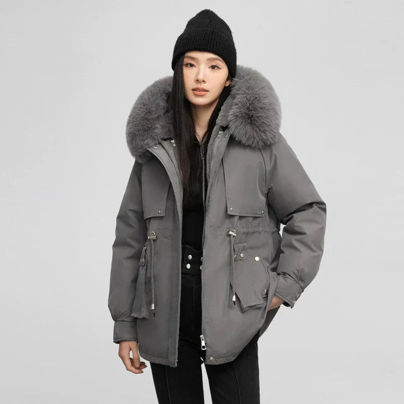 Women's Relaxed Fit Parka - Faux Fur Trim Winter Coat - UrbanChic Gray