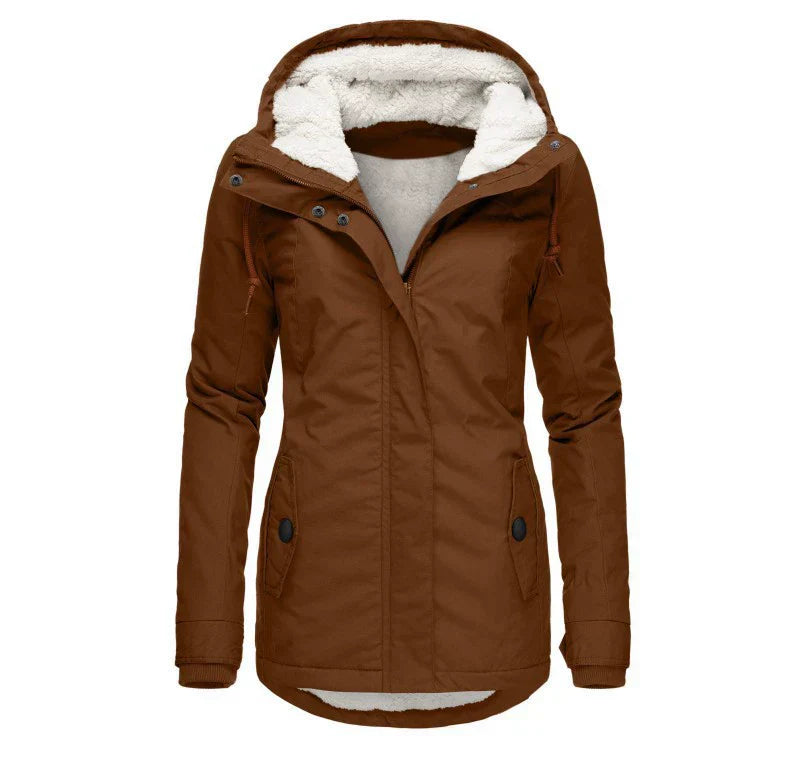Women's Plush-Lined Weather Resistant Parka - UrbanShield Brown