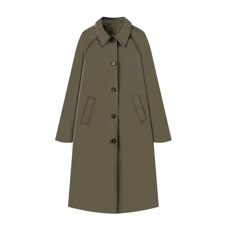Women's Wool Blend Midi Coat Relaxed Fit - UrbanChic Olive Green