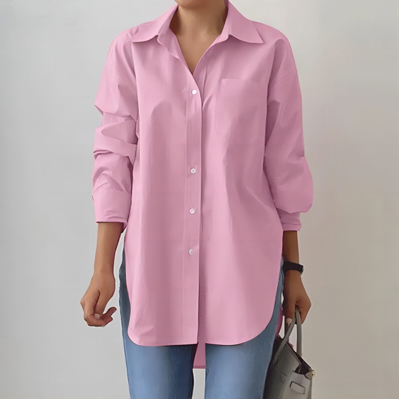 Women's Oversized Shirt - Relaxed Fit Button-Up, Everyday Chic - StyleEase Pink