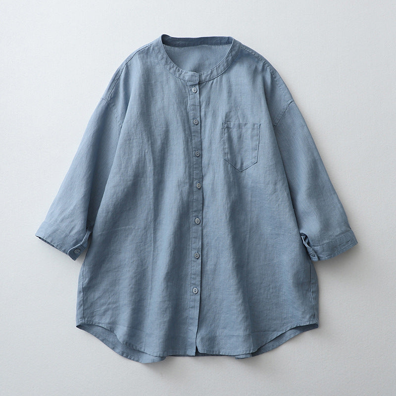 Women's Oversized Button-Down Shirt Natural Fibers - CasualEase Light Blue