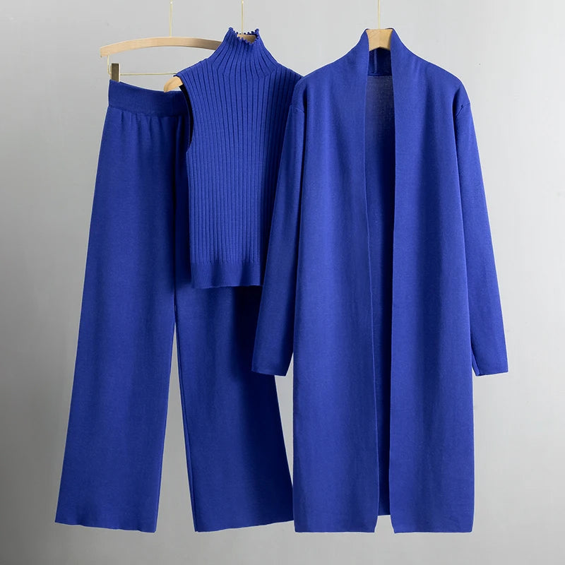 Women's Knit 3-Piece Lounge Set - Effortless Chic - Vicenza Set Blue One - Size