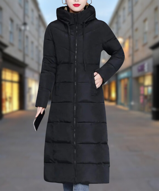 Women's Long Puffer Coat Quilted Insulated - UrbanShield Black