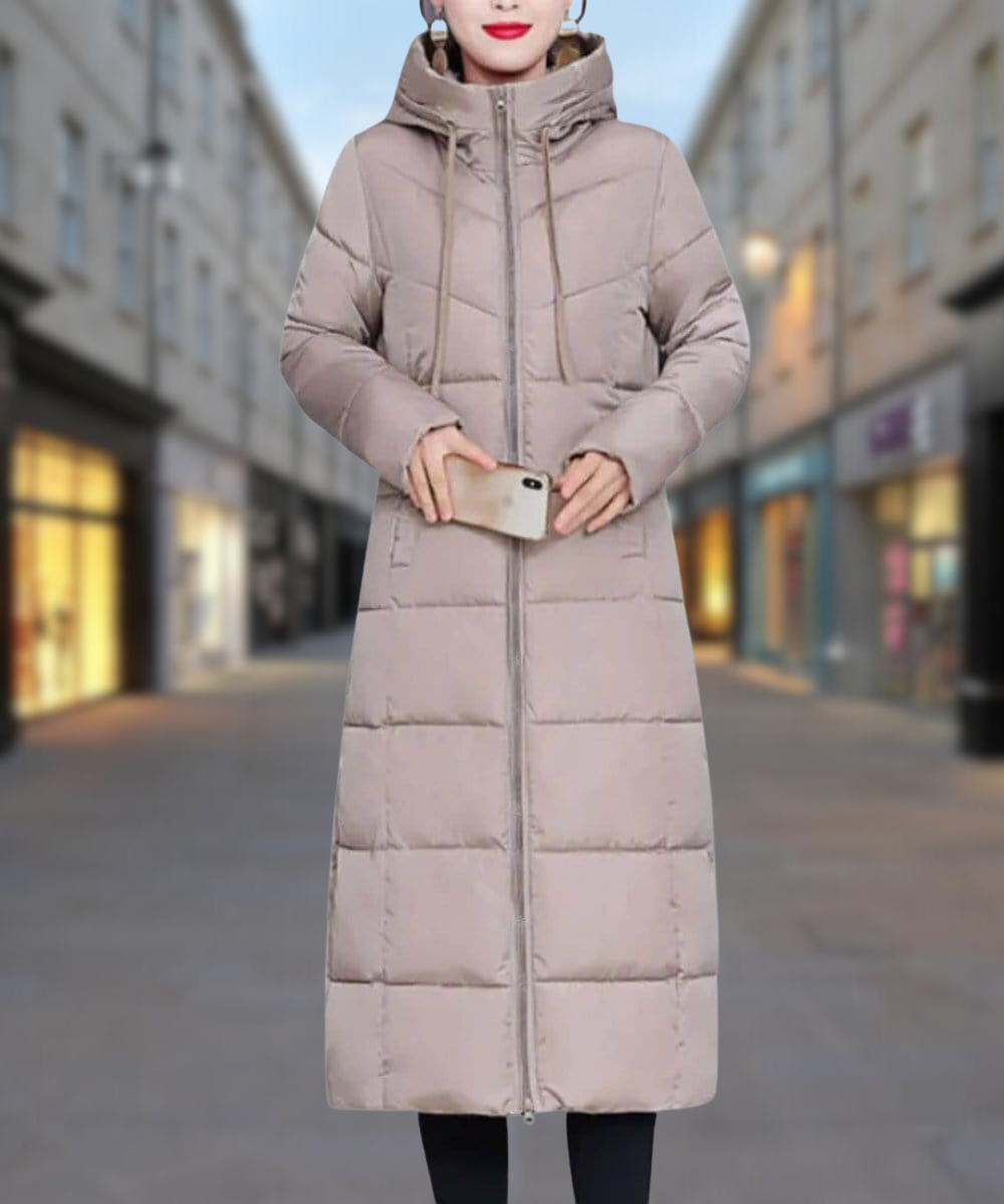 Women's Long Puffer Coat Quilted Insulated - UrbanShield Khaki