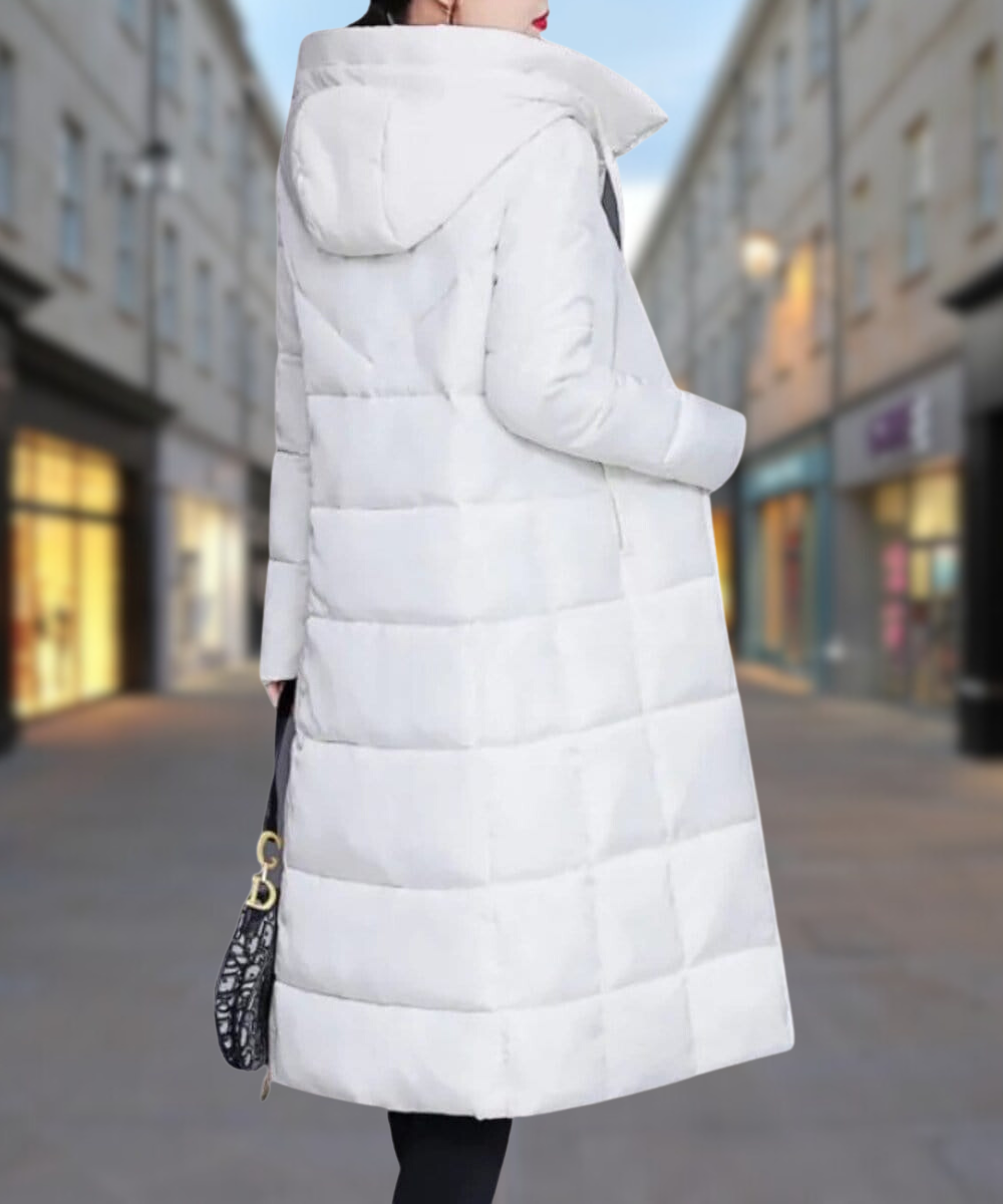 Women's Long Puffer Coat Quilted Insulated - UrbanShield White