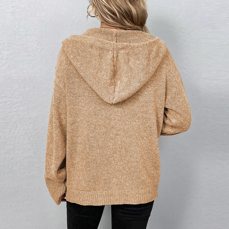 Women's Cozy Hooded Knit Cardigan - SnuggleWrap