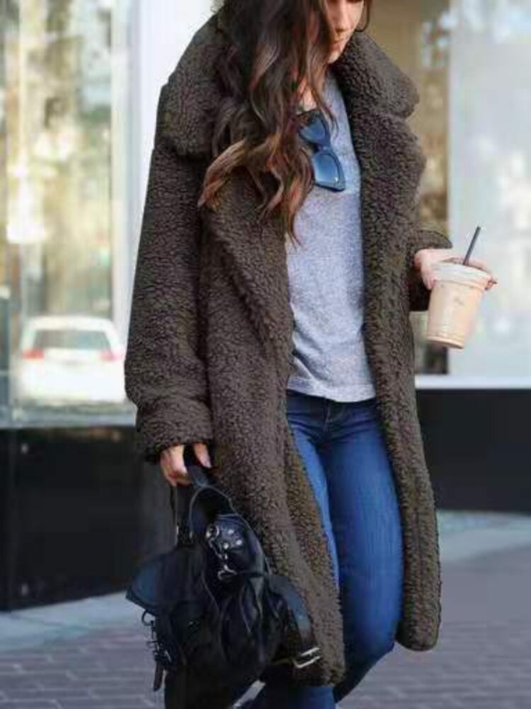 Women's Plush Faux Shearling Coat - Elegant Wide Lapel - ShearGlam