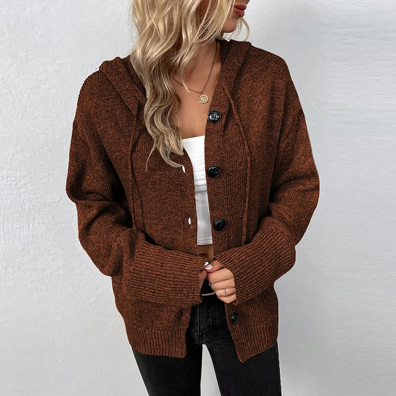 Women's Cozy Hooded Knit Cardigan - SnuggleWrap