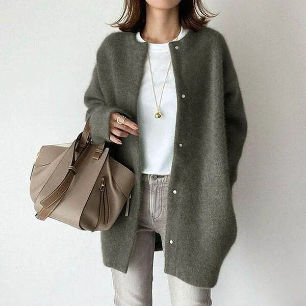 Women's Cotton Knitted Cardigan Button-Down - CozyChic Olive Green