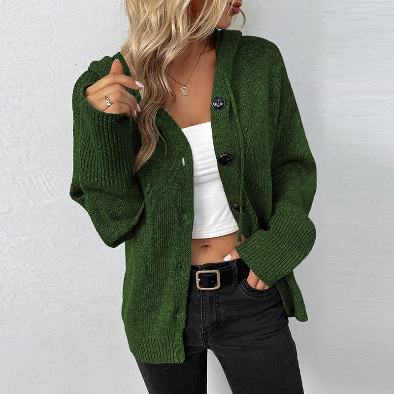 Women's Cozy Hooded Knit Cardigan - SnuggleWrap Green