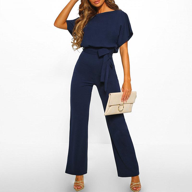 Elegant Women's Belted Jumpsuit - Figure Flattering, Chic Style - Beltify Dark blue