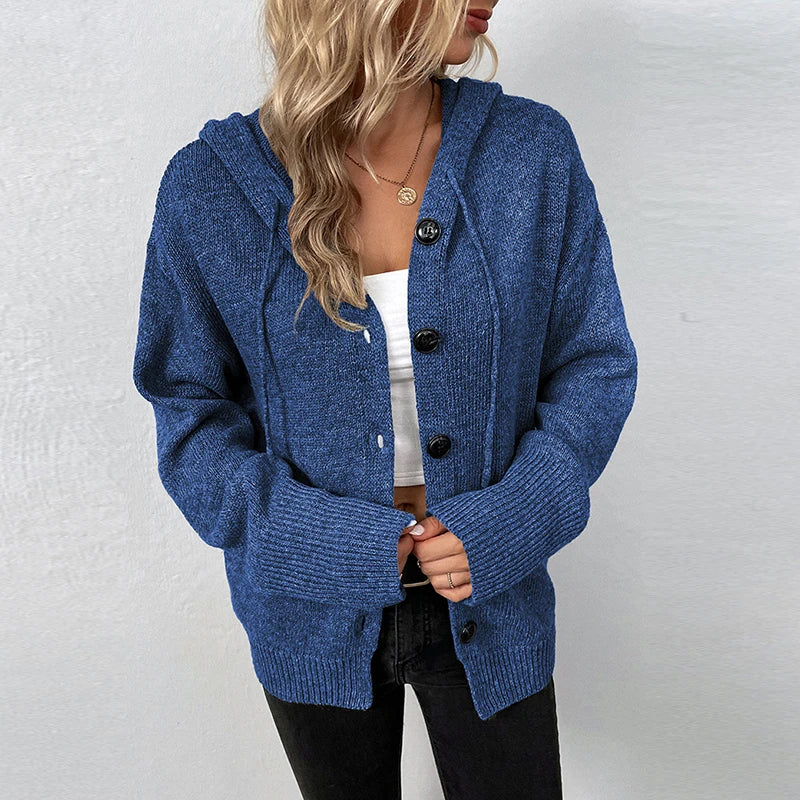 Women's Cozy Hooded Knit Cardigan - SnuggleWrap