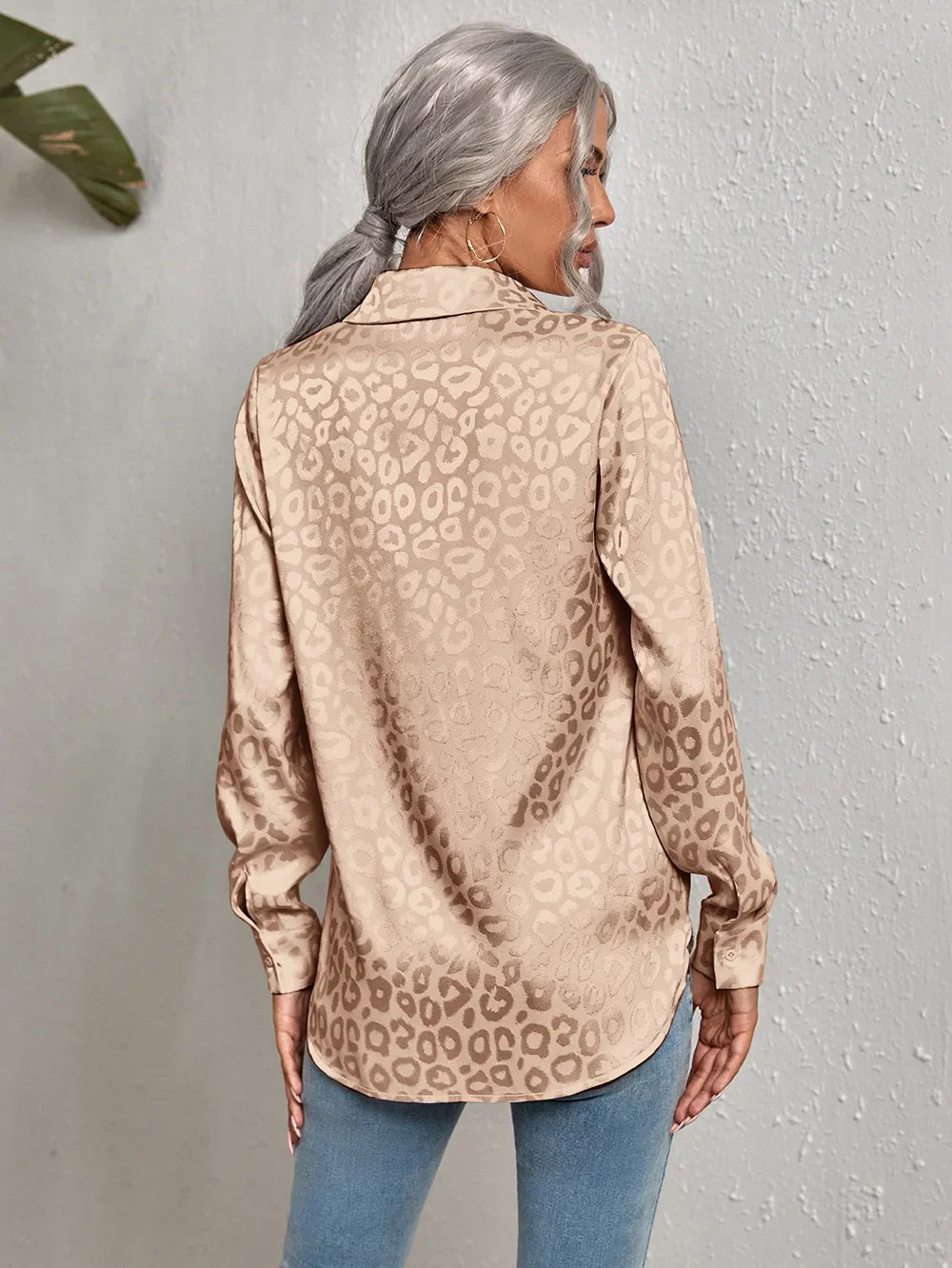 Women's Leopard Jacquard Shirt - Confident Style, EllaBlouse