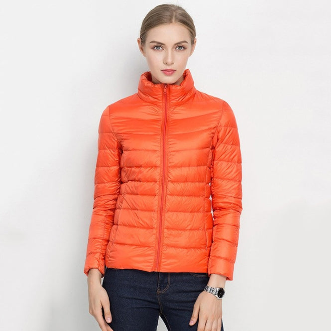 Women's Quilted Down Jacket Slim Fit Insulated - UrbanChic Orange