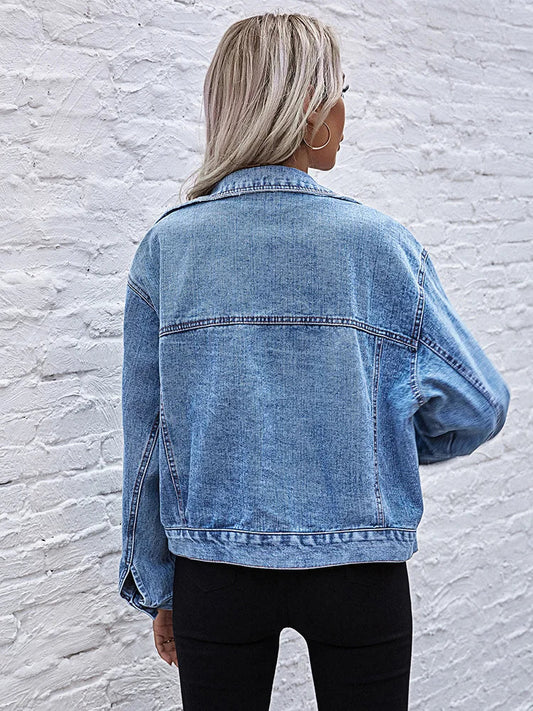 Women's Relaxed Fit Denim Jacket - Effortless Style, UrbanEdge