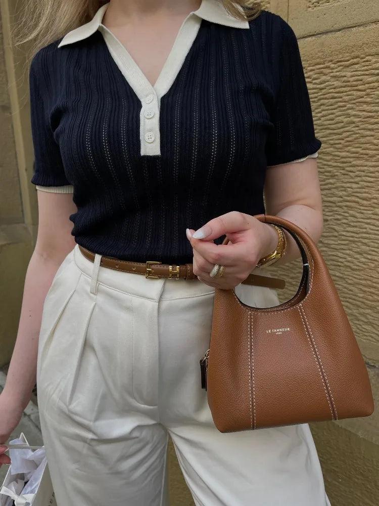 Women's Ribbed Knit Polo Shirt - Fitted Short Sleeve - SmartKnit