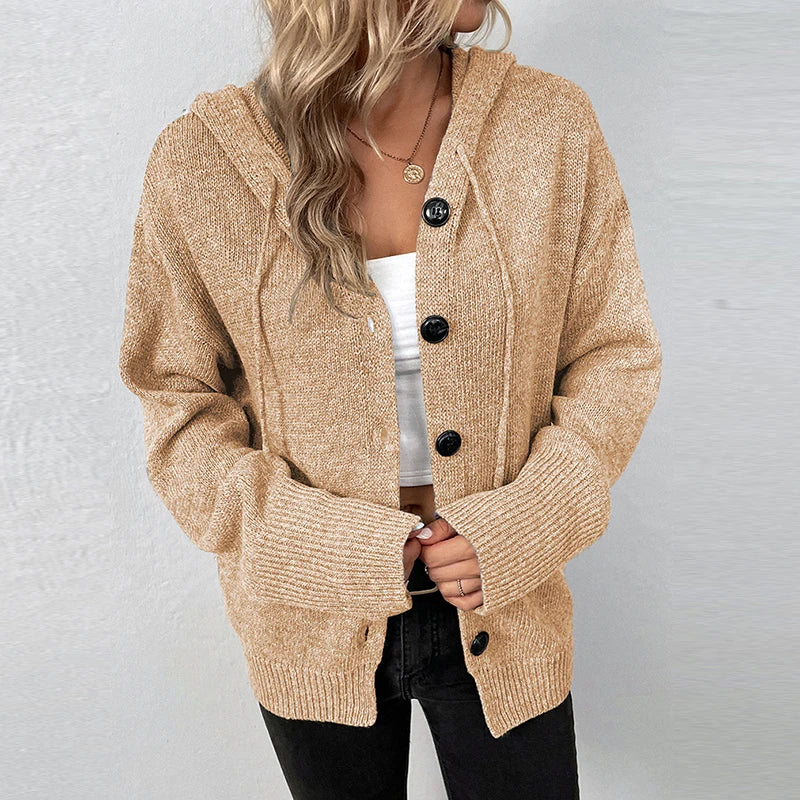 Women's Cozy Hooded Knit Cardigan - SnuggleWrap
