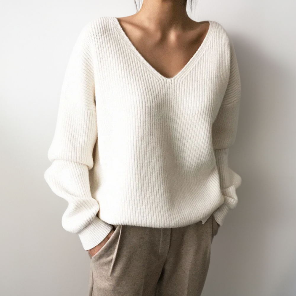 Women's Soft V-Neck Sweater - ComfortKnit White One Size