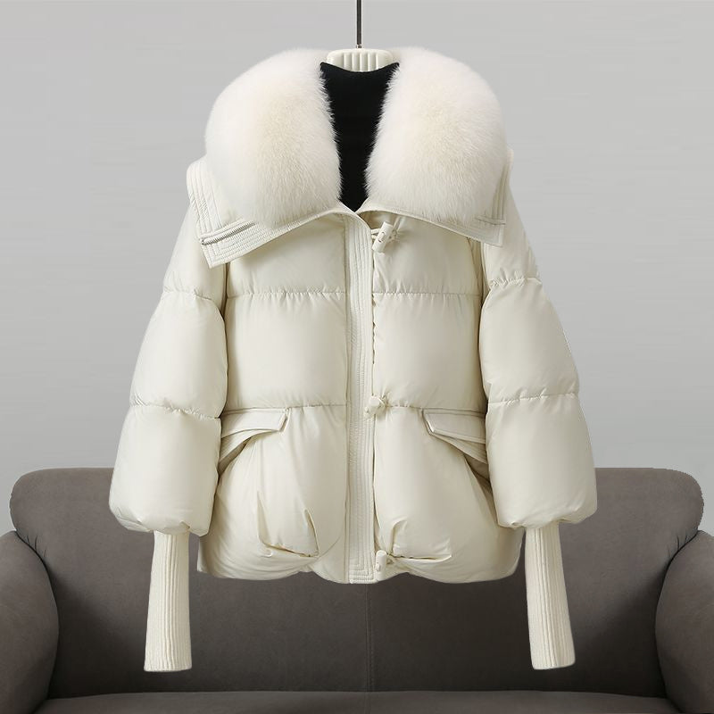 Women's Oversized Puffer Jacket Faux Fur Collar - UrbanGlam Off-white